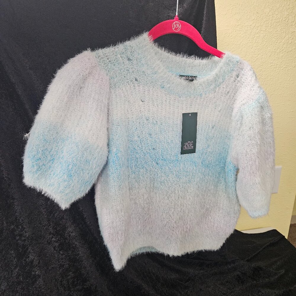Wild Fable S Blue/Purple/White fuzzy short sleeve sweater,